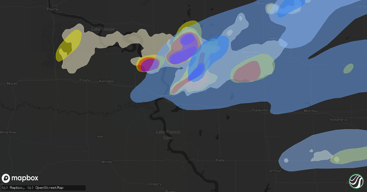 Hail map in Pukwana, SD on July 2, 2026