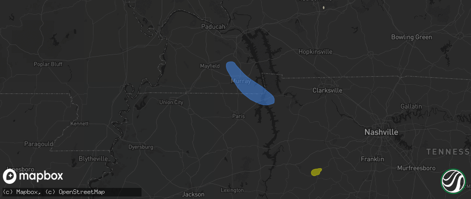 Hail map in Puryear, TN on July 2, 2026