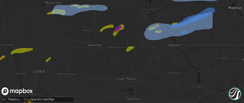 Hail map in Quasqueton, IA on July 2, 2026