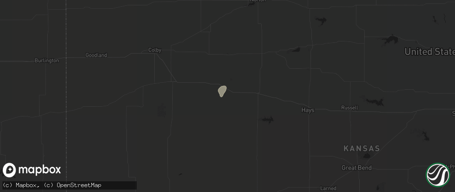 Hail map in Quinter, KS on July 2, 2026