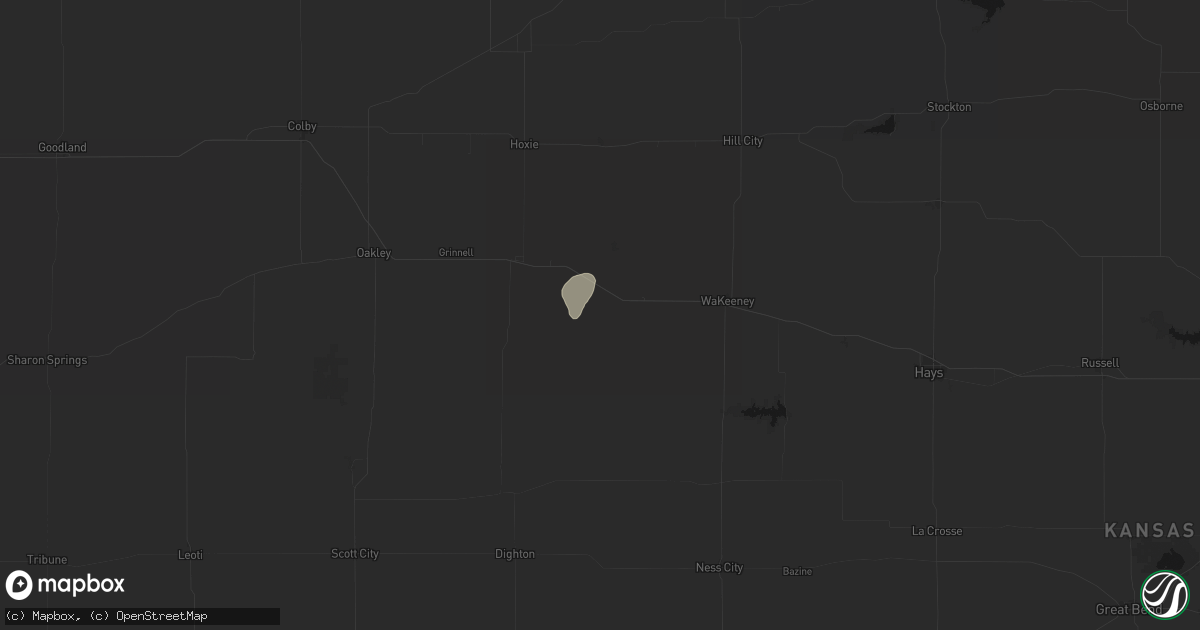Hail map in Quinter, KS on July 2, 2026