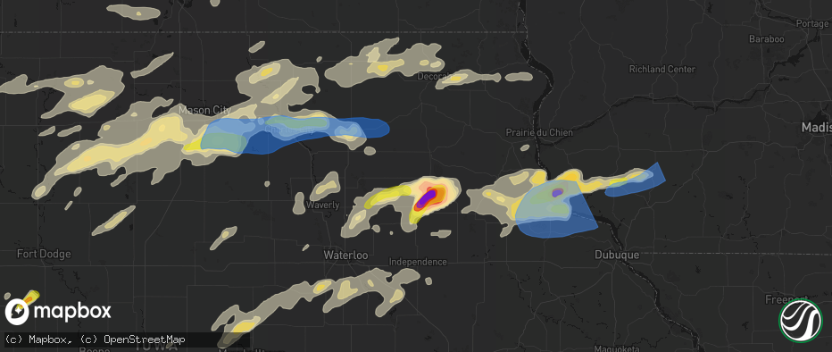 Hail map in Randalia, IA on July 2, 2026