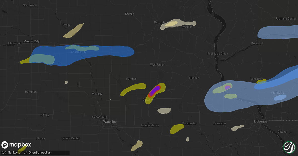 Hail map in Randalia, IA on July 2, 2026