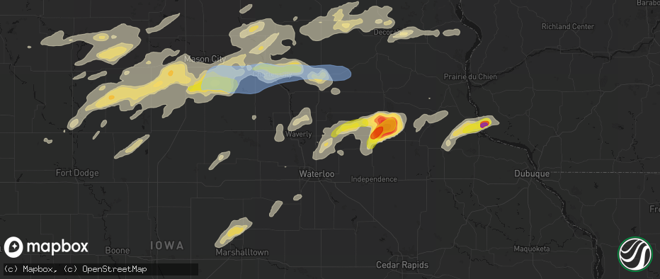 Hail map in Readlyn, IA on July 2, 2026