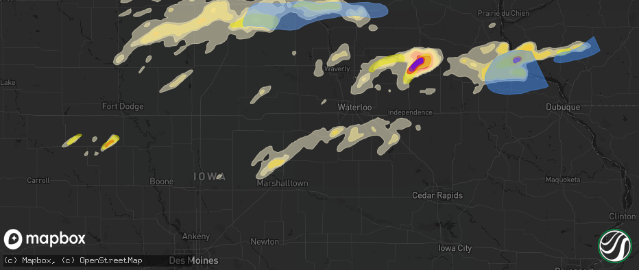 Hail map in Reinbeck, IA on July 2, 2026