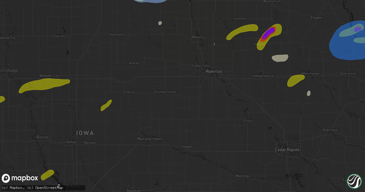 Hail map in Reinbeck, IA on July 2, 2026