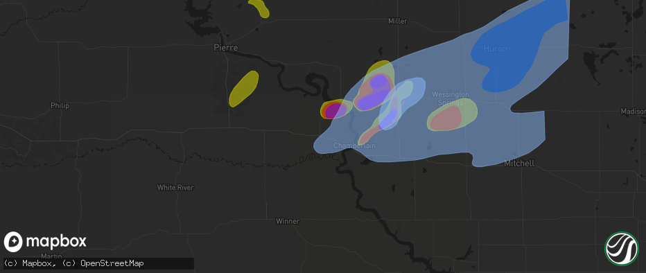 Hail map in Reliance, SD on July 2, 2026