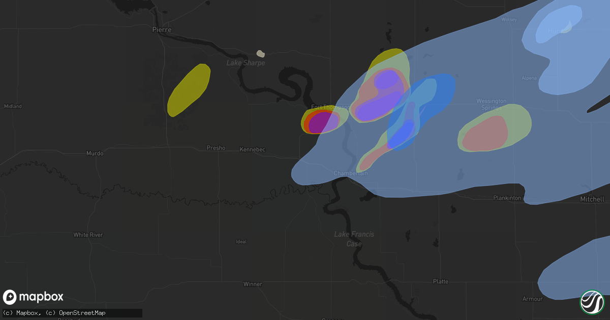 Hail map in Reliance, SD on July 2, 2026