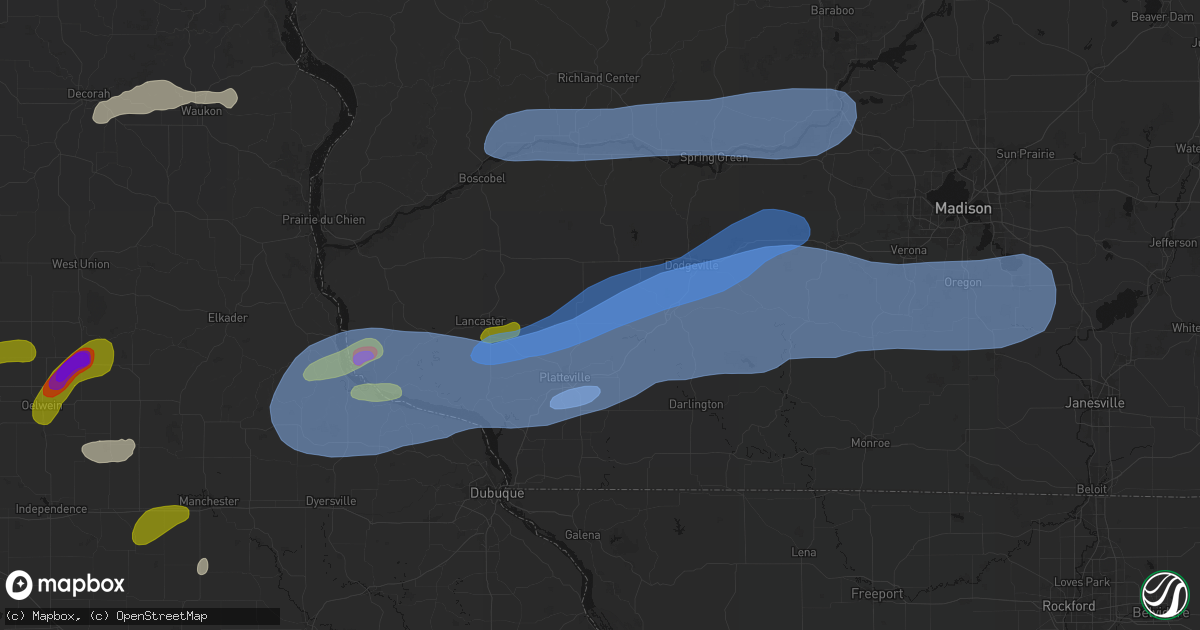 Hail map in Rewey, WI on July 2, 2026