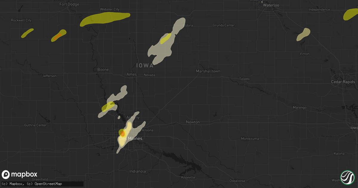 Hail map in Rhodes, IA on July 2, 2026