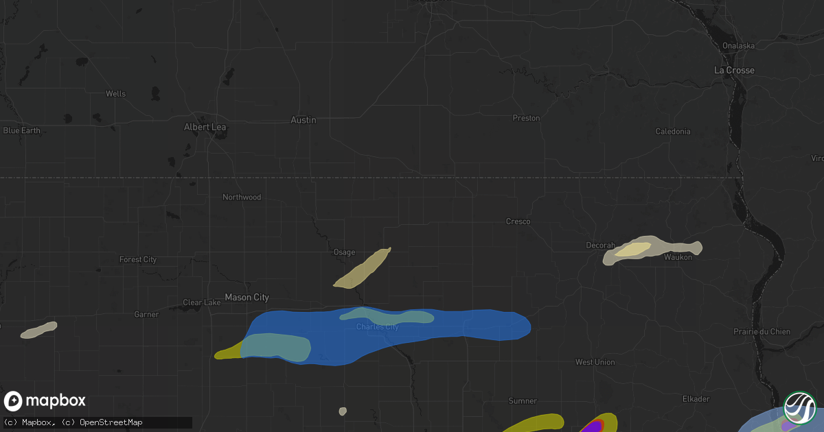 Hail map in Riceville, IA on July 2, 2026