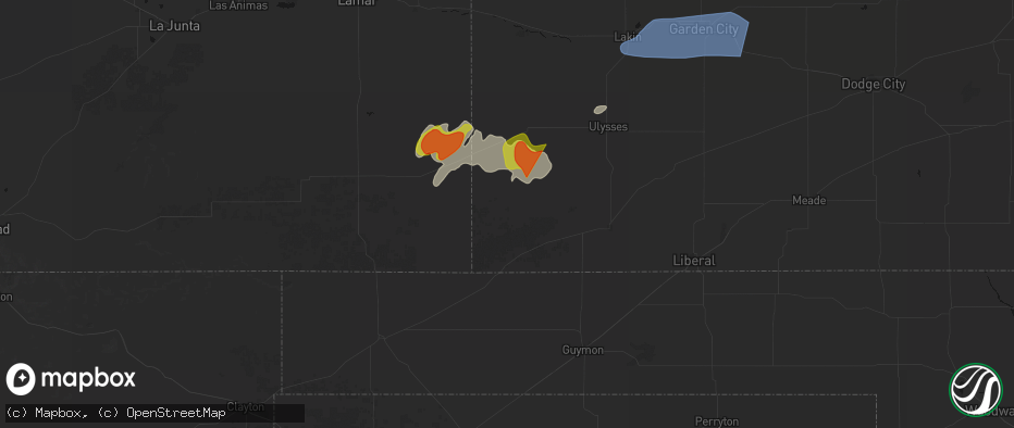 Hail map in Richfield, KS on July 2, 2026