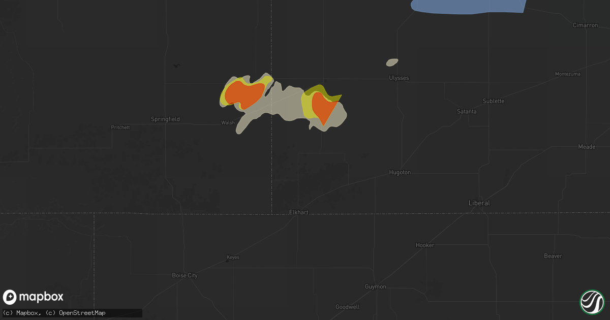 Hail map in Richfield, KS on July 2, 2026