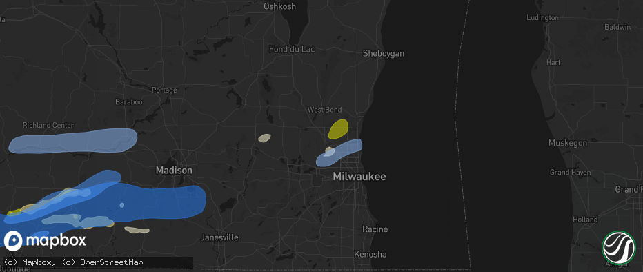 Hail map in Richfield, WI on July 2, 2026