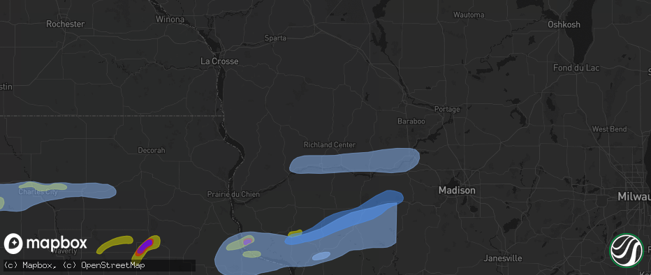 Hail map in Richland Center, WI on July 2, 2026