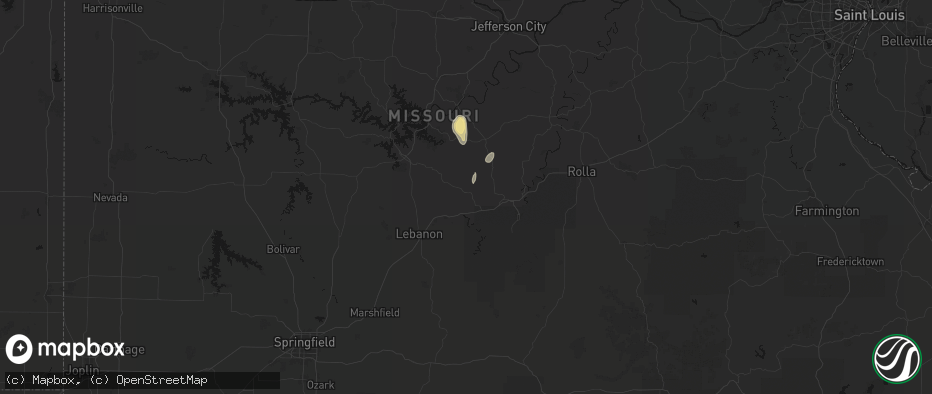 Hail map in Richland, MO on July 2, 2026