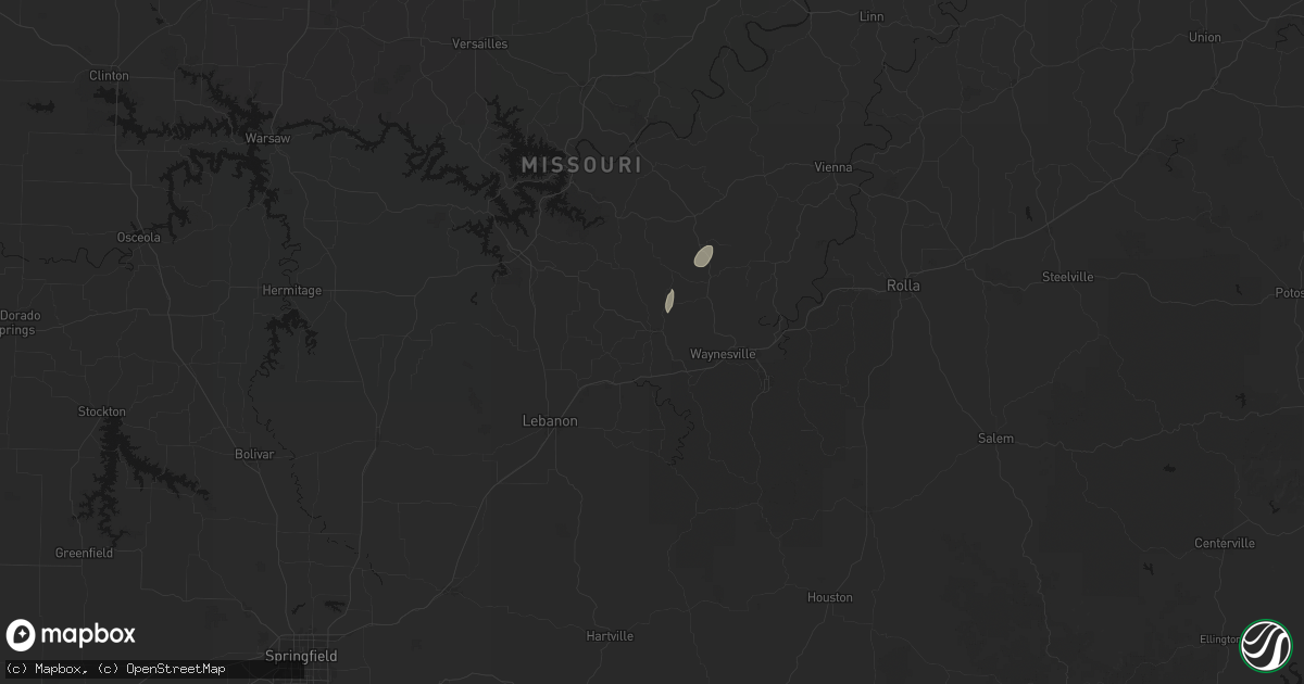 Hail map in Richland, MO on July 2, 2026