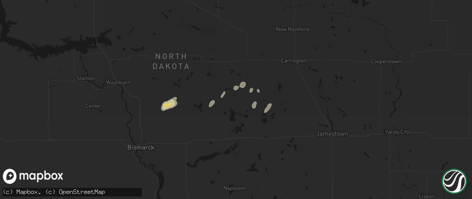 Hail map in Robinson, ND on July 2, 2026