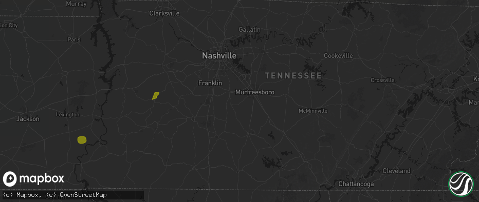 Hail map in Rockvale, TN on July 2, 2026