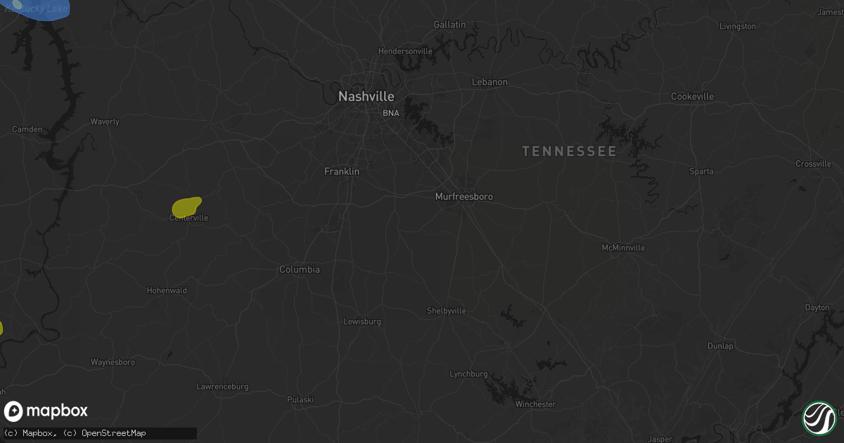 Hail map in Rockvale, TN on July 2, 2026