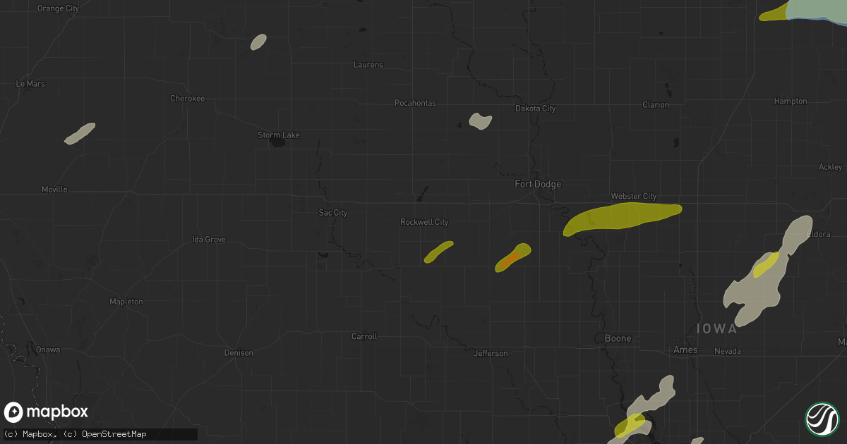 Hail map in Rockwell City, IA on July 2, 2026