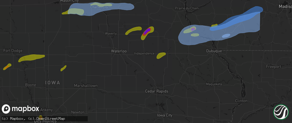 Hail map in Rowley, IA on July 2, 2026
