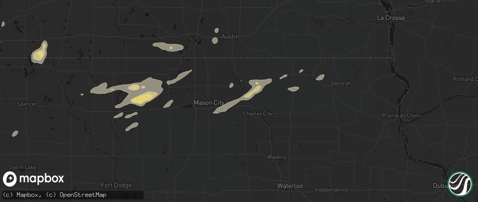 Hail map in Rudd, IA on July 2, 2026