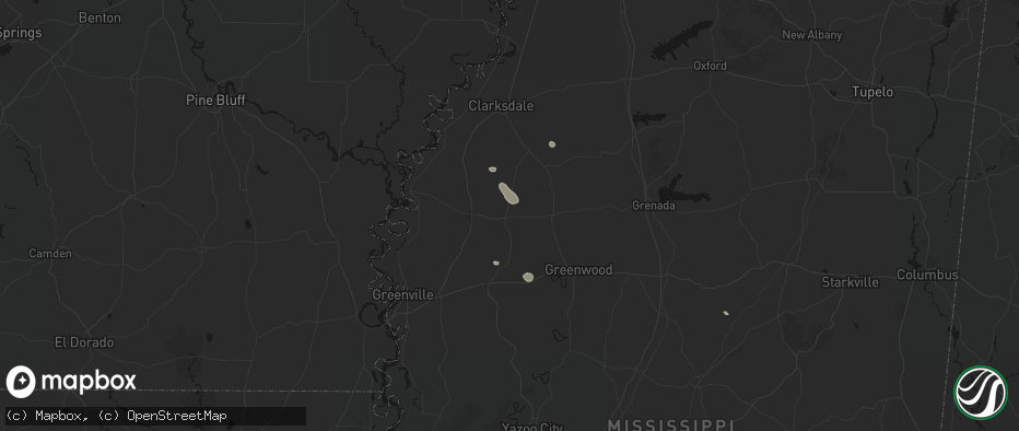 Hail map in Ruleville, MS on July 2, 2026