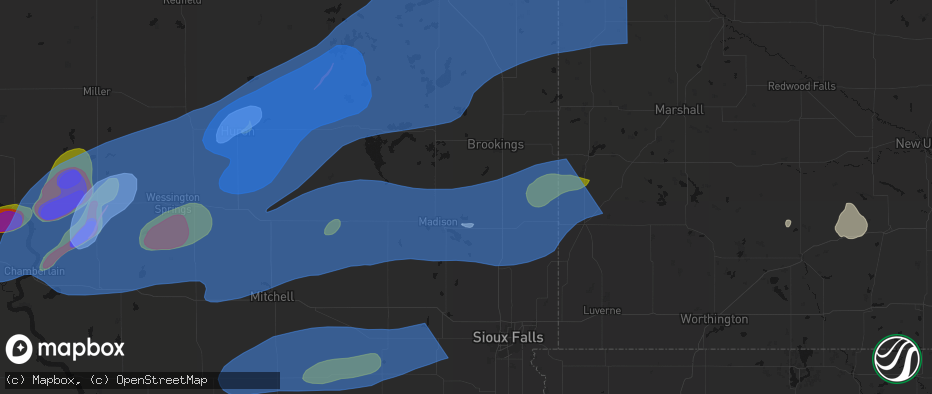 Hail map in Rutland, SD on July 2, 2026