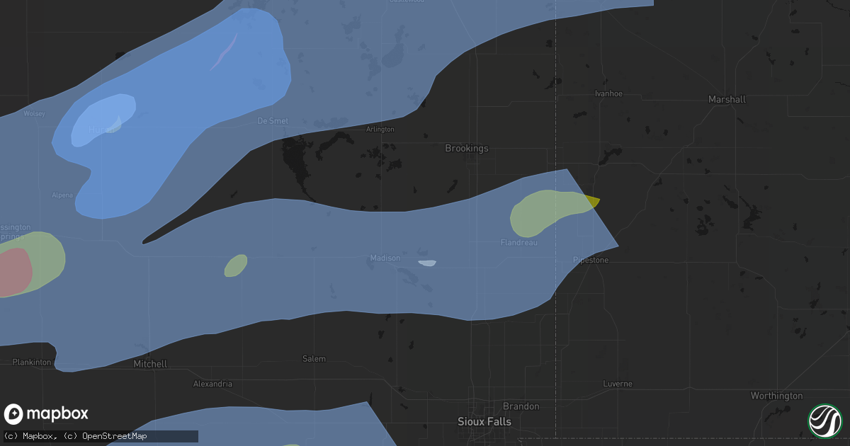 Hail map in Rutland, SD on July 2, 2026
