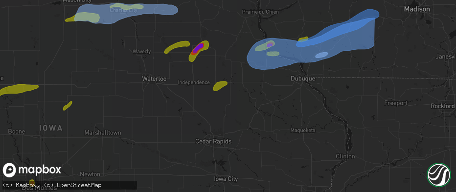 Hail map in Ryan, IA on July 2, 2026
