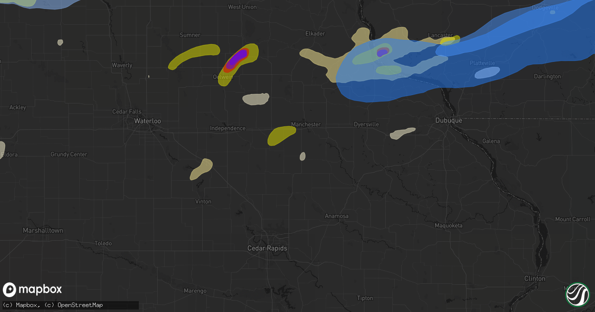 Hail map in Ryan, IA on July 2, 2026