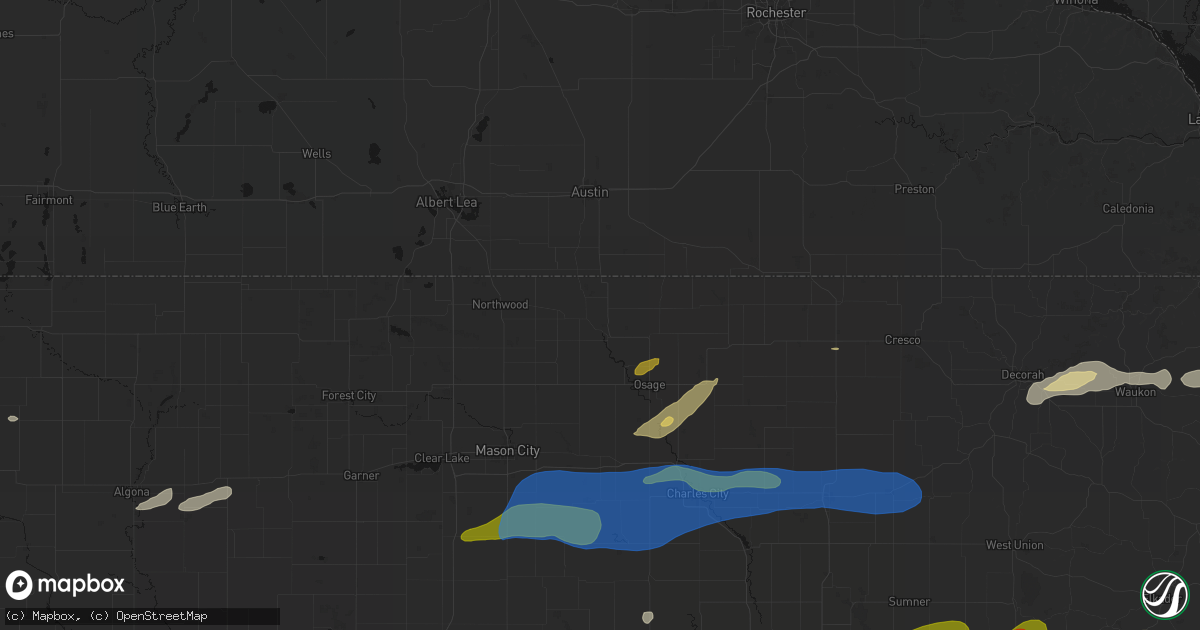 Hail map in Saint Ansgar, IA on July 2, 2026