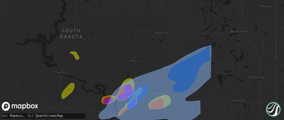Hail map in Saint Lawrence, SD on July 2, 2026