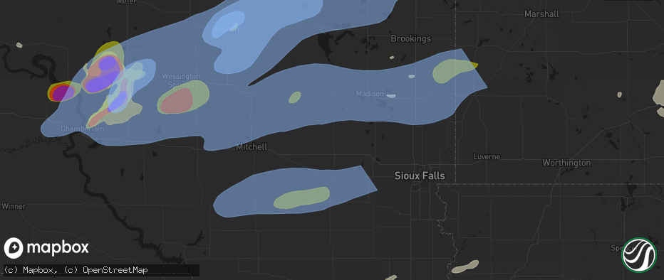 Hail map in Salem, SD on July 2, 2026