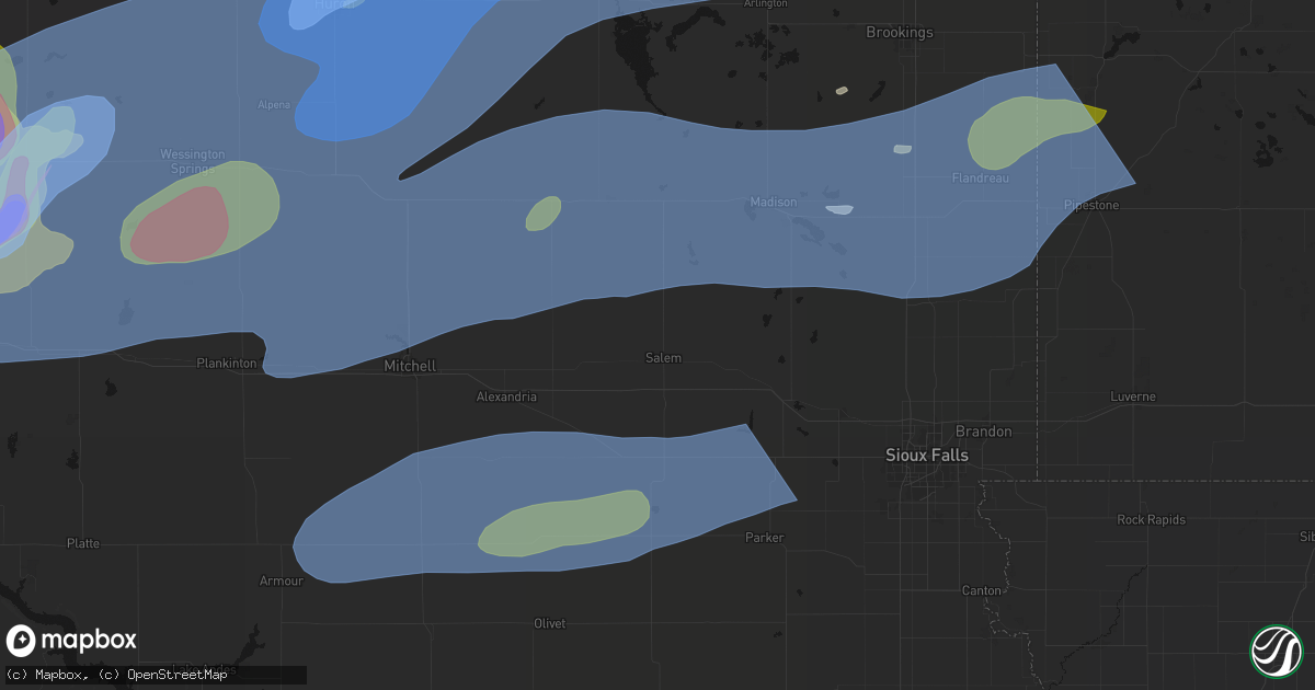 Hail map in Salem, SD on July 2, 2026