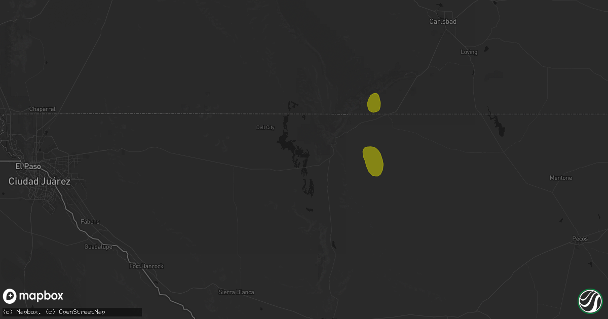 Hail map in Salt Flat, TX on July 2, 2026
