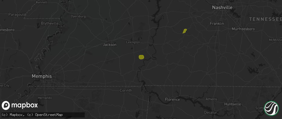 Hail map in Saltillo, TN on July 2, 2026