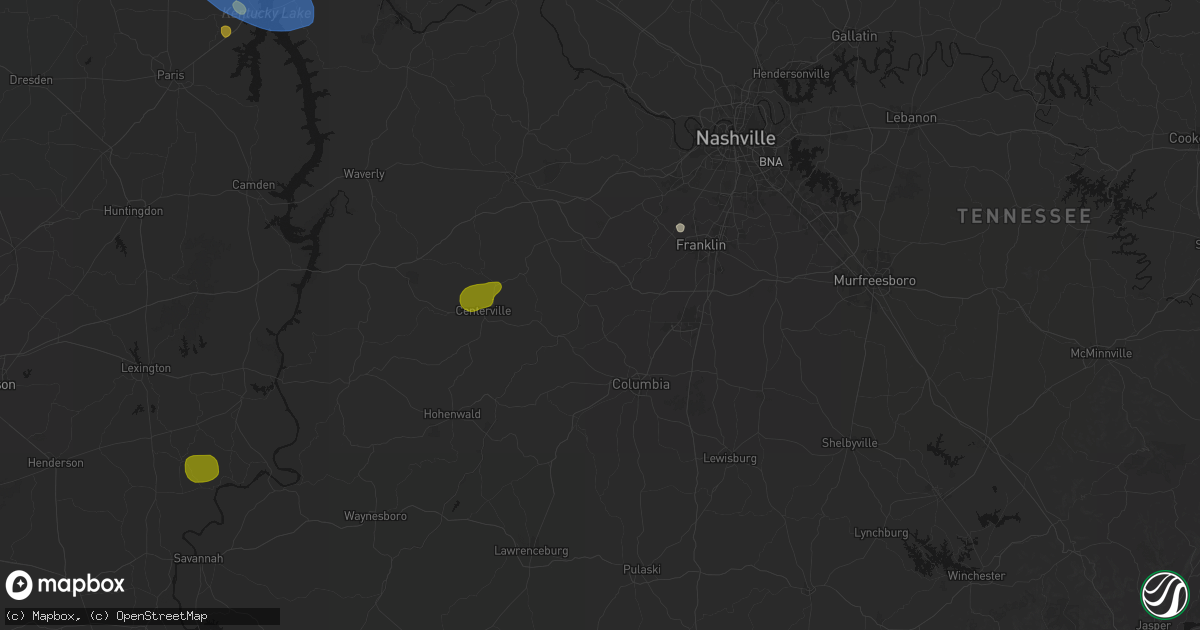 Hail map in Santa Fe, TN on July 2, 2026