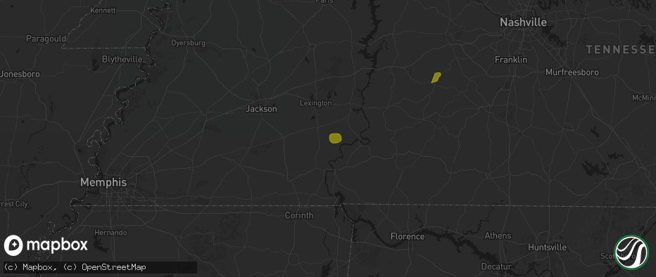Hail map in Sardis, TN on July 2, 2026