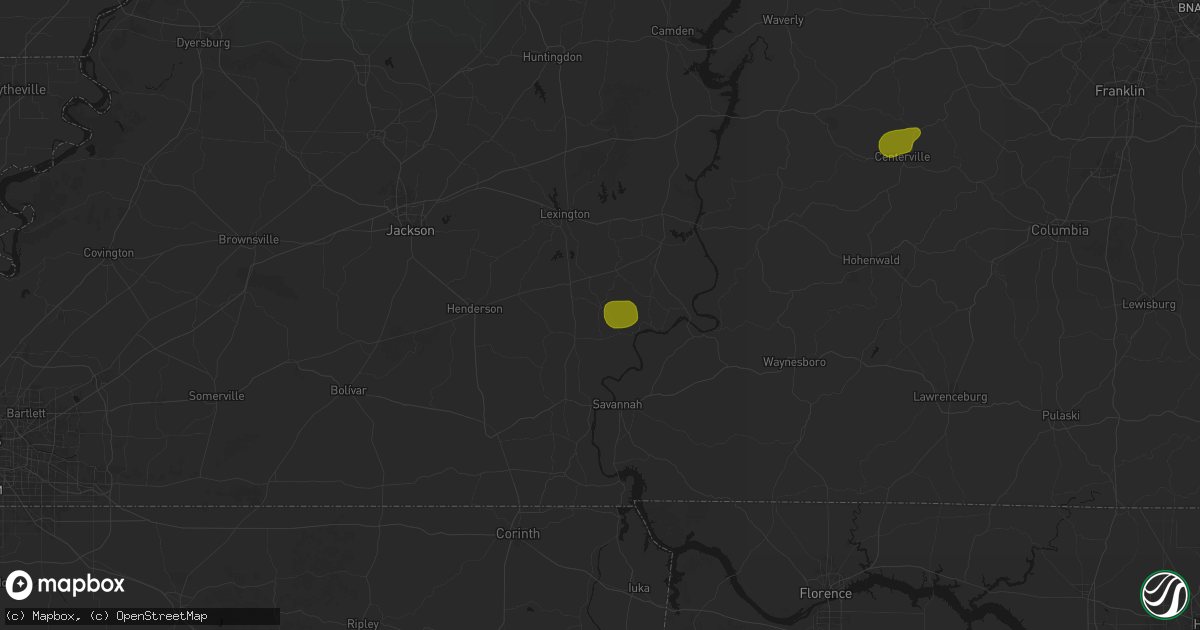 Hail map in Sardis, TN on July 2, 2026