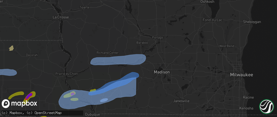 Hail map in Sauk City, WI on July 2, 2026