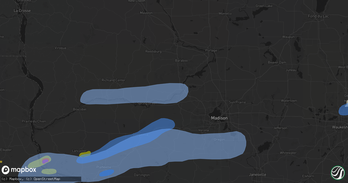 Hail map in Sauk City, WI on July 2, 2026