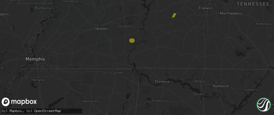 Hail map in Savannah, TN on July 2, 2026