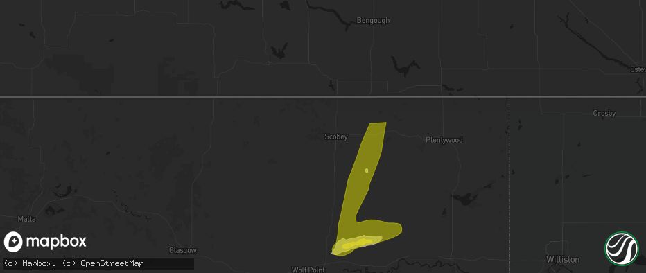 Hail map in Scobey, MT on July 2, 2026