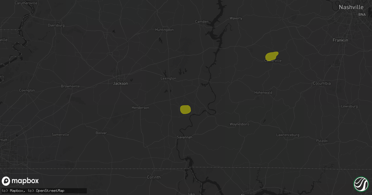 Hail map in Scotts Hill, TN on July 2, 2026