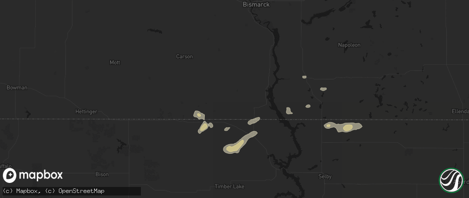 Hail map in Selfridge, ND on July 2, 2026