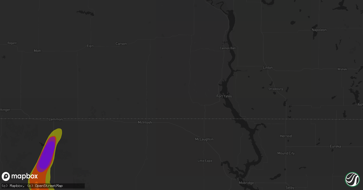 Hail map in Selfridge, ND on July 2, 2026