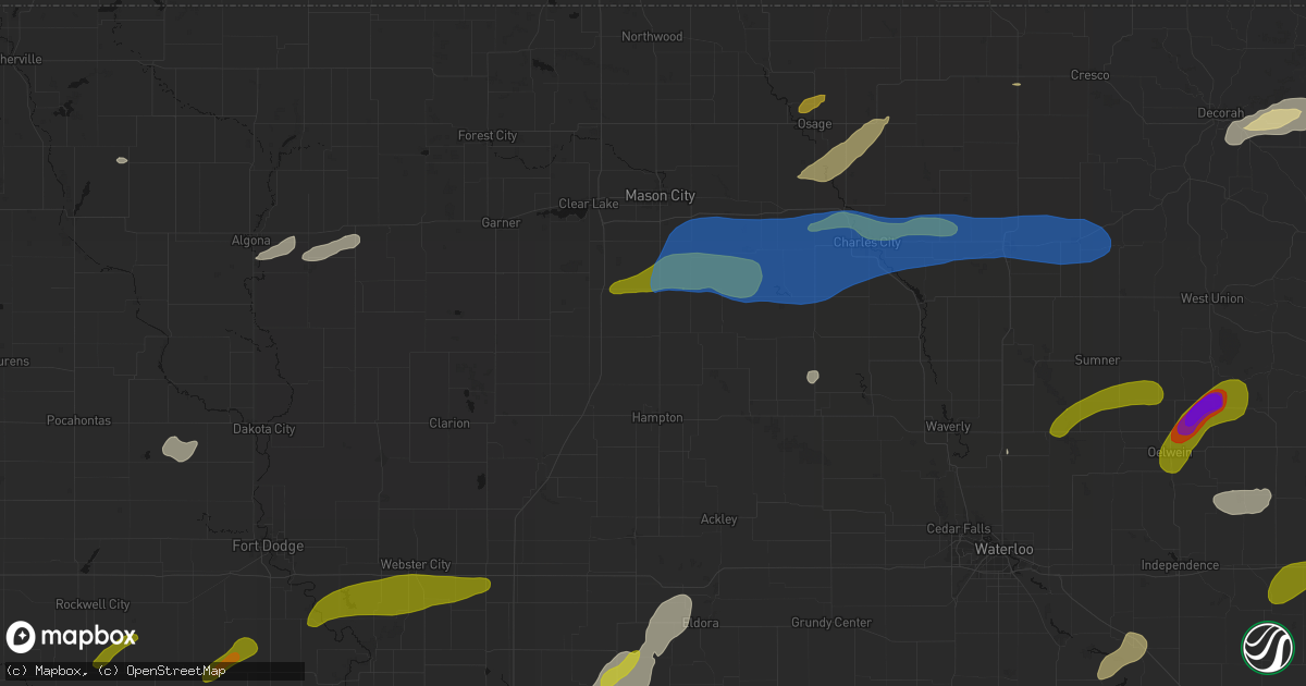 Hail map in Sheffield, IA on July 2, 2026
