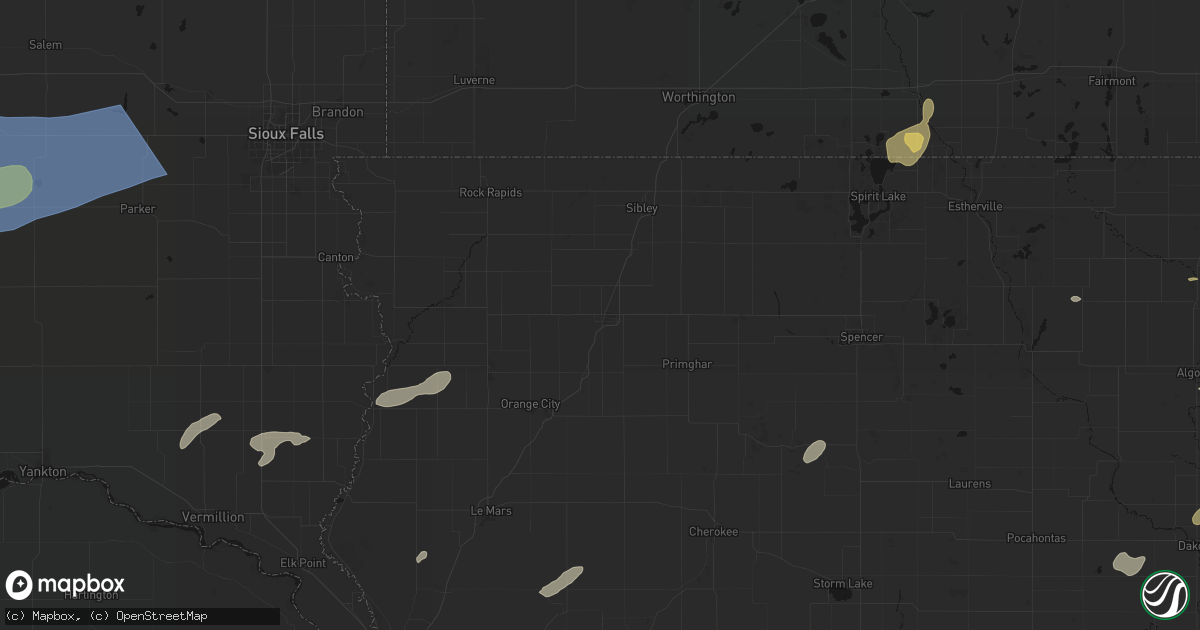 Hail map in Sheldon, IA on July 2, 2026